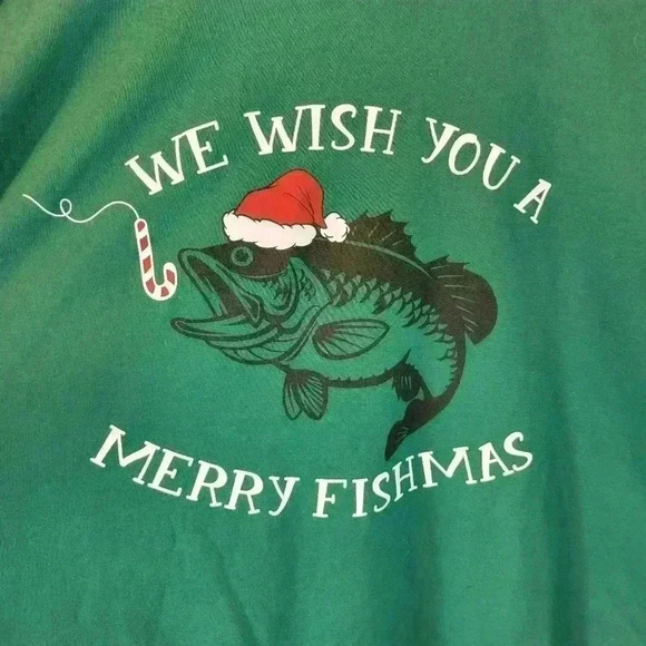 Red Head Brand Co. Merry Fishmas Green Longsleeve‎ Tshirt, Size XL - Picture 4 of 7